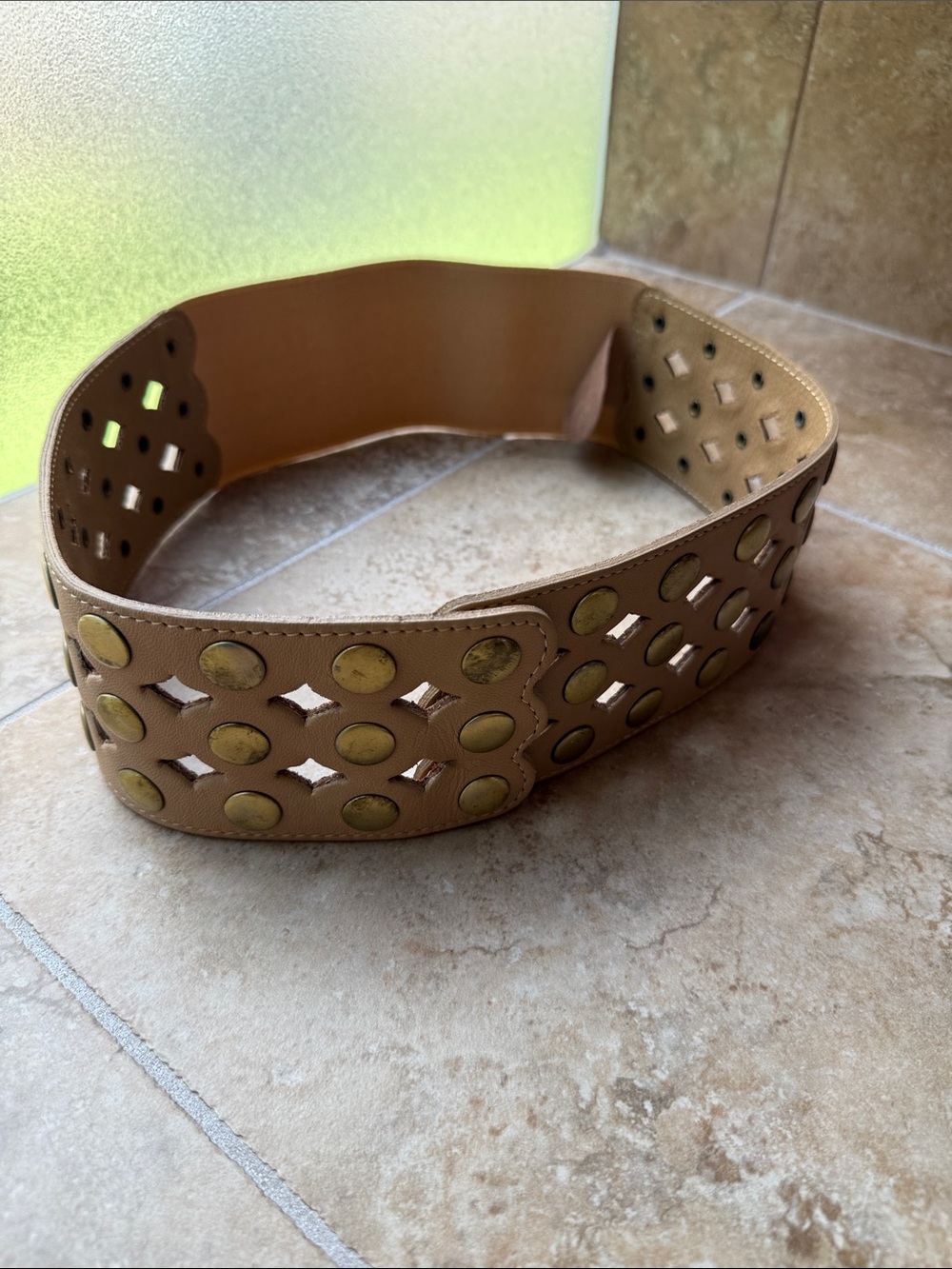 Anthropologie Lonestar Belt Motif 56 Studded Leather Diamond Cutout Stretch Back - Picture 8 of 12
